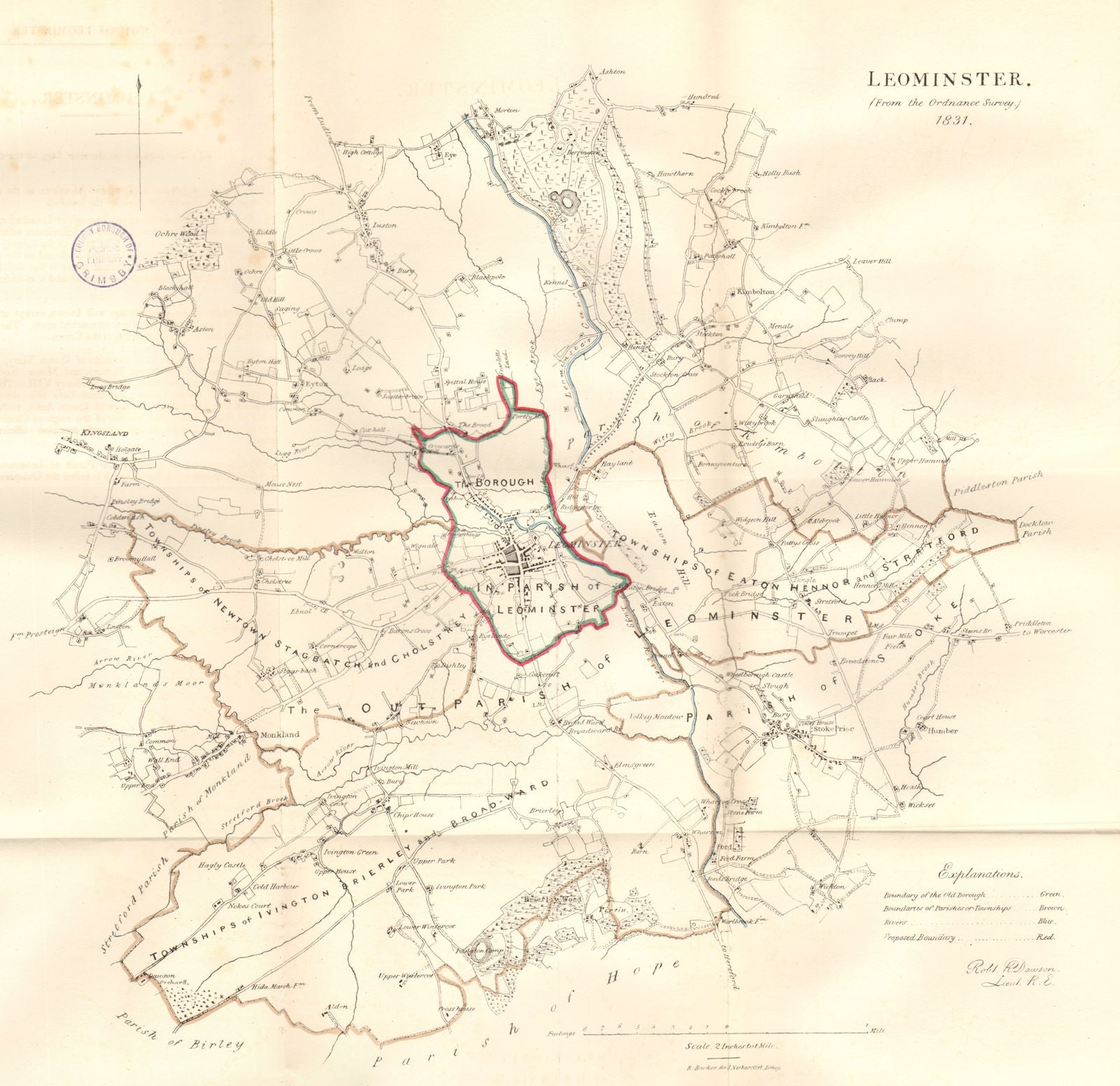LEOMINSTER town/borough plan. REFORM ACT. Herefordshire. DAWSON 1832 old map